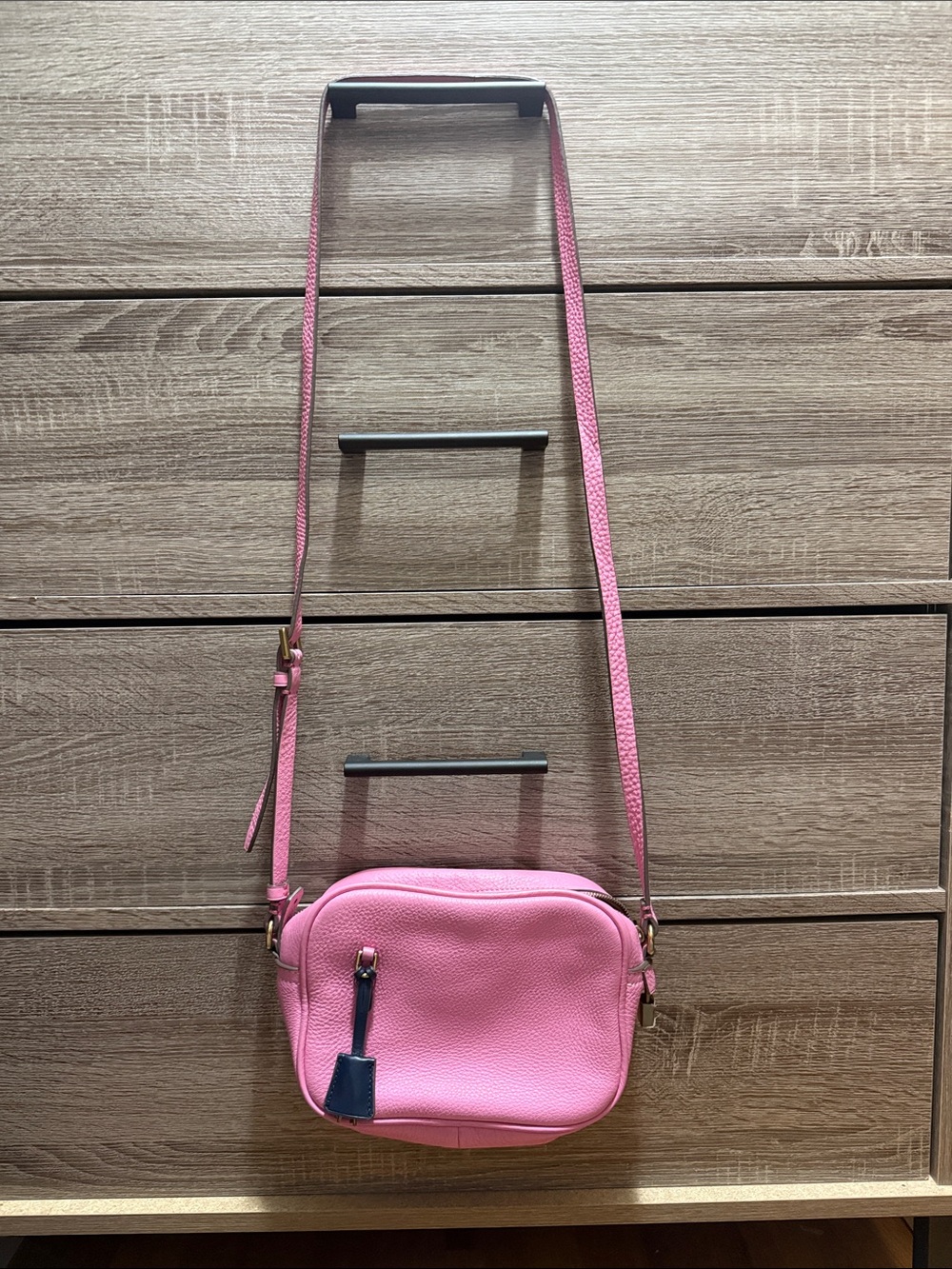 J. Crew Pink Leather Crossbody Bag with Navy Tag
